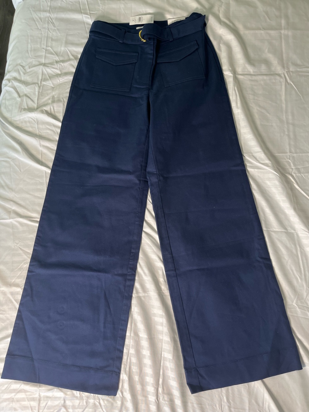 LOFT Navy Wide-Leg Trousers with Belt